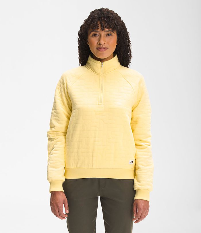 The North Face Pullover Longs Peak Quilted ¼ Zip Yellow - Womens - Thailand ZXORV-1284